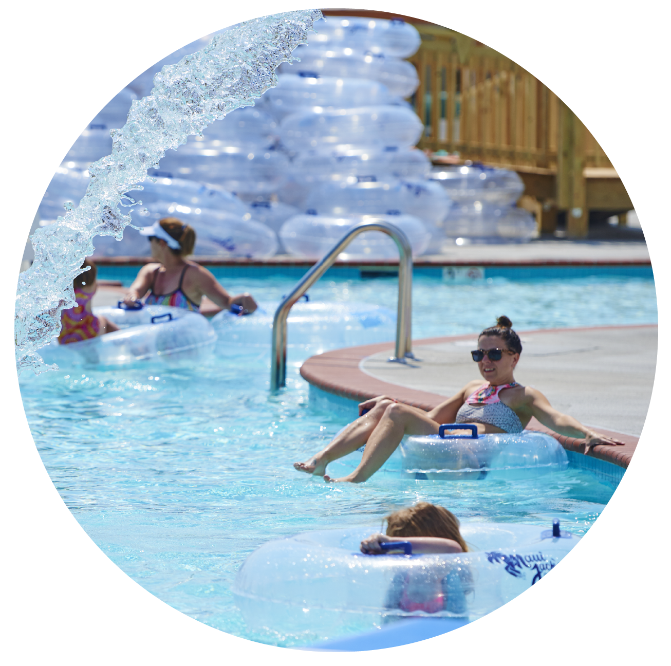 People on floats at the lazy river at Maui Jack's Waterpark