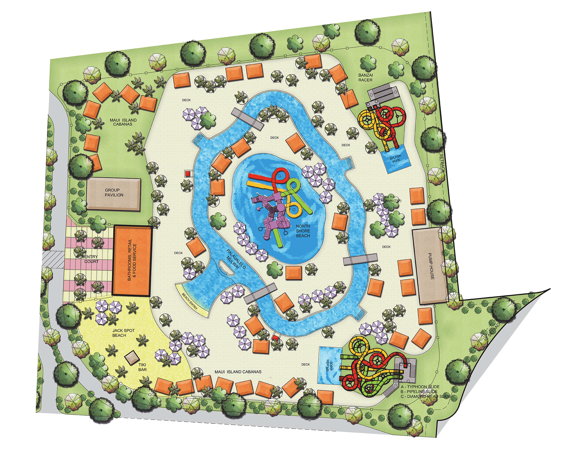 Mapa del parque acuático Maui Jack en Chincoteague